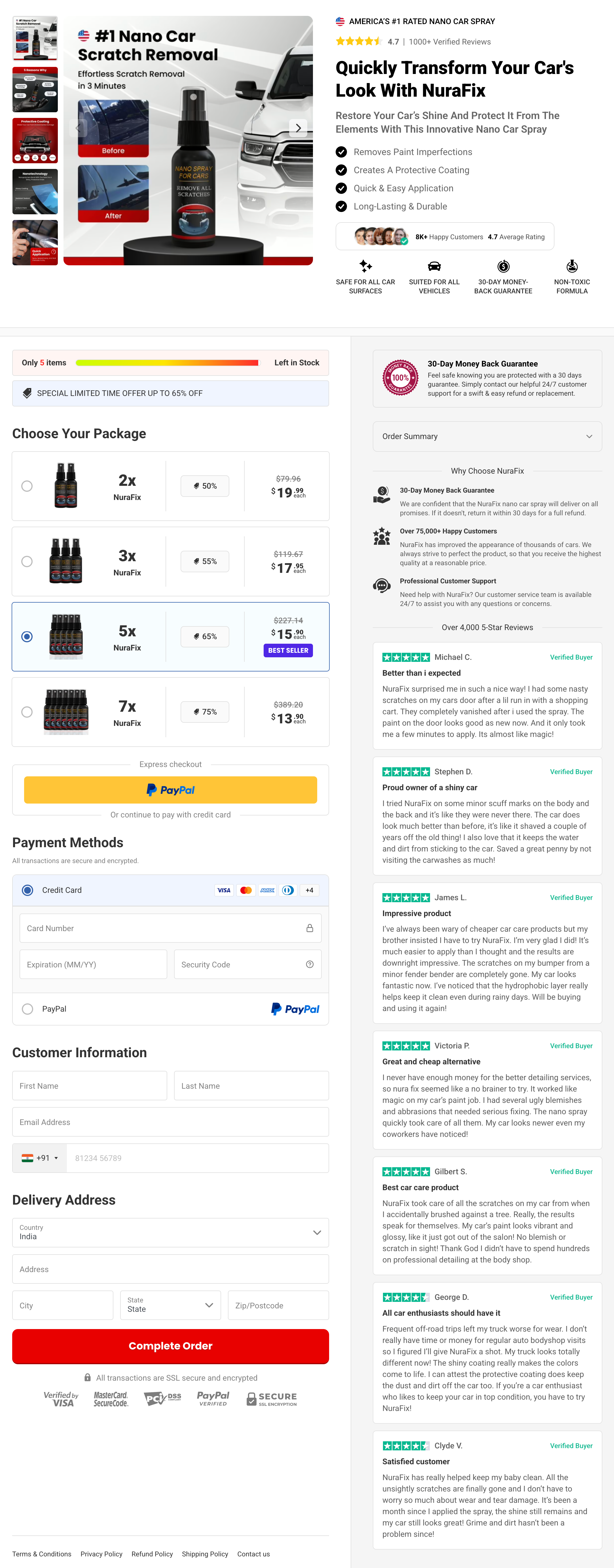 Example of the NuraFix 100 percent secure checkout page